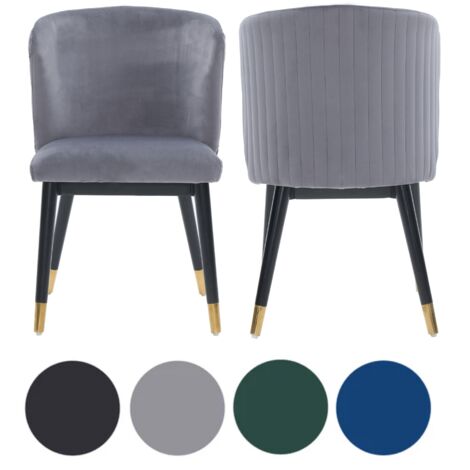 Set of 2 Grey Sofina Modern Velvet Dining Chairs with Tufted Back - Wooden Frame & Gold-Tipped Rubberwood Legs