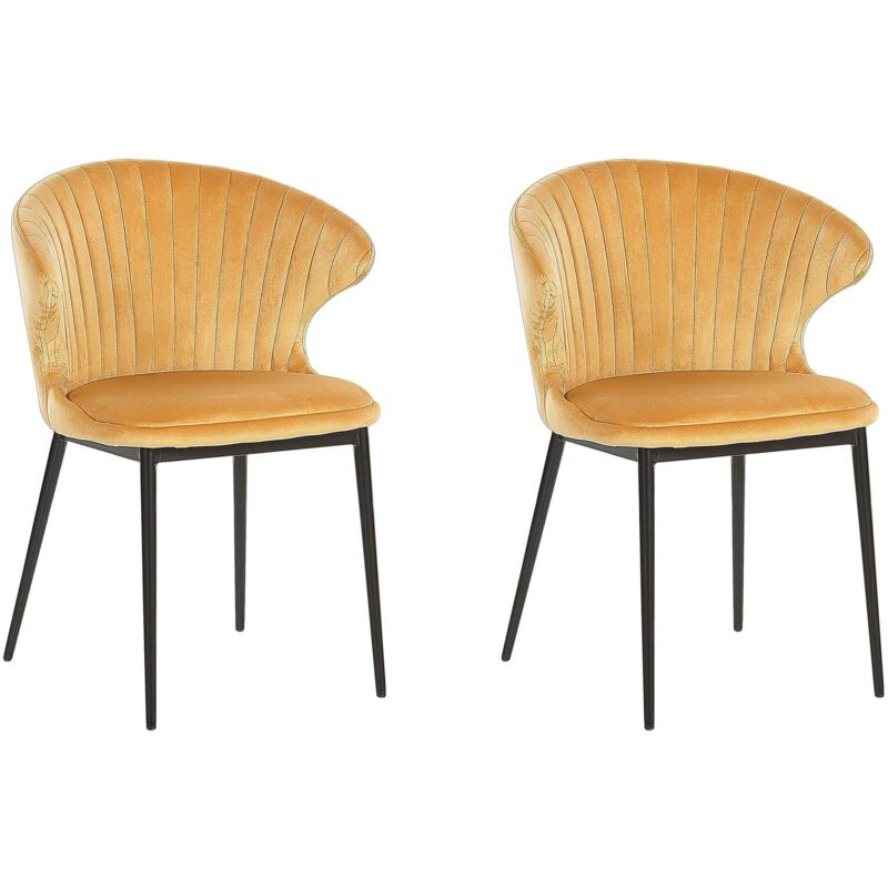 Beliani - Set of 2 Yellow Velvet Dining Chairs Retro Industrial Black Legs Augusta