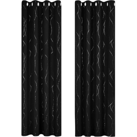 Set of 2 Halloween Blackout Curtains Black Thermal Insulated Anti Cold Bedroom Living Room The Dot-Lines Printed Silver Eyelet Curtains, 140x240cm