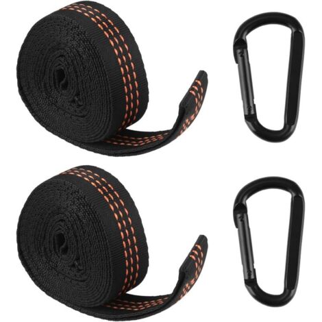 Set of 2 Hammock Straps with Carabiners - Sturdy Attachment for Swings, Camping, Hanging Seats - Max Load 300 kg - High Quality Polyester