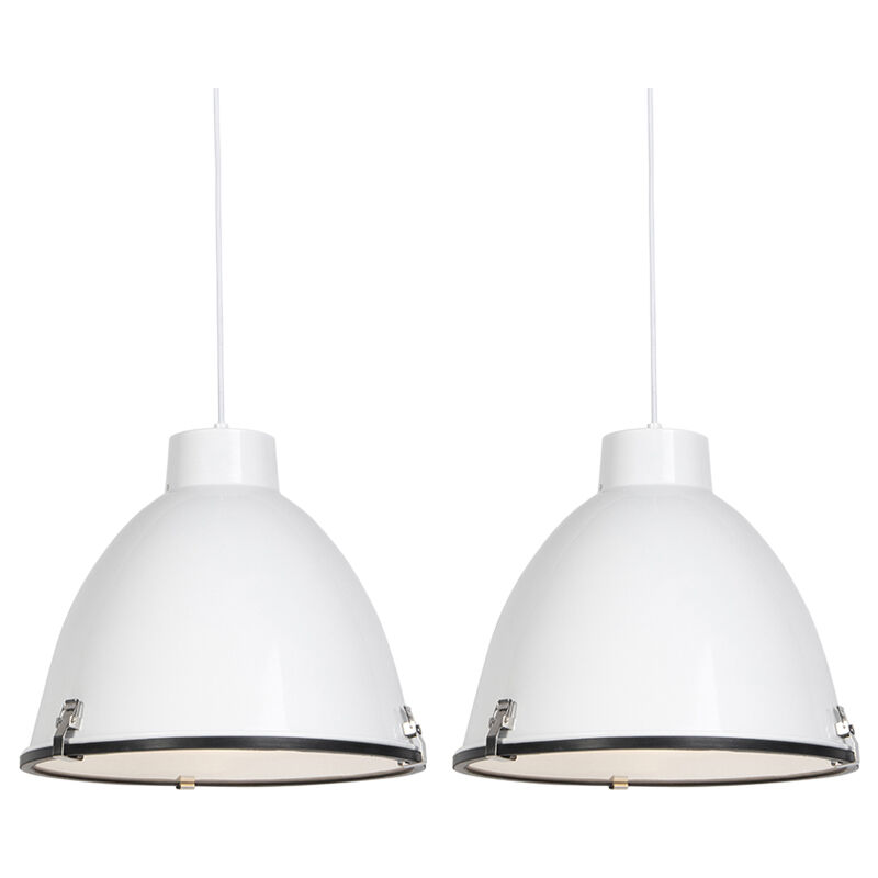 Set of 2 industrial hanging lamps white 38 cm dimmable - Anteros