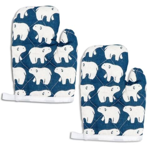 Set of 2 heat-resistant children's oven mitts, perfect for cooking and baking, ages 4 to 12 years (7 inches x 4.7 inches, polar bear)