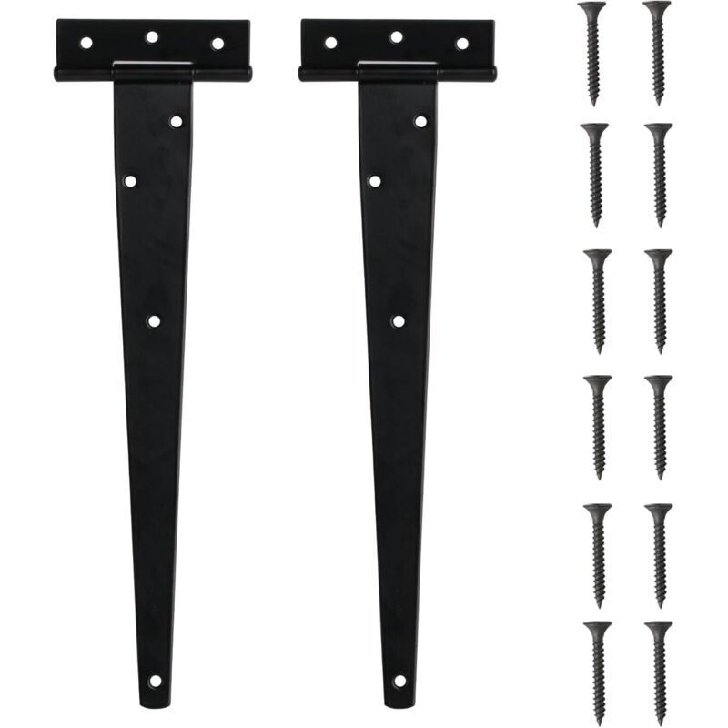 Set of 2 heavy-duty T-hinges - Black external T-hinges - 300 mm - Folding T-shaped door hinges - Black metal - For wooden doors, garden doors, windows