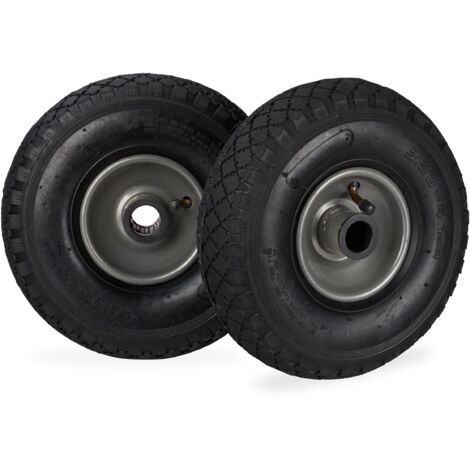 Set Of 2 Heavy Duty Wheelbarrow Rubber Wheels 100kg Load 25mm Axle