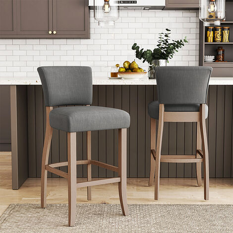 Set of 2 Height Linen Bar Stool for Kitchen, Light Grey