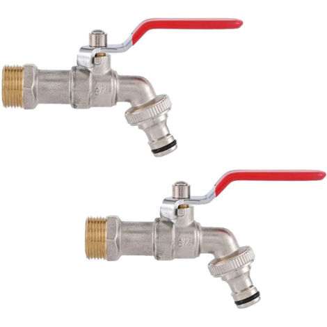 Set of 2 High-Quality Brass Water Taps, Rust and Frost Resistant + Free Hose Connector + Ebook for Garden, Washing Machine, Rain Barrel