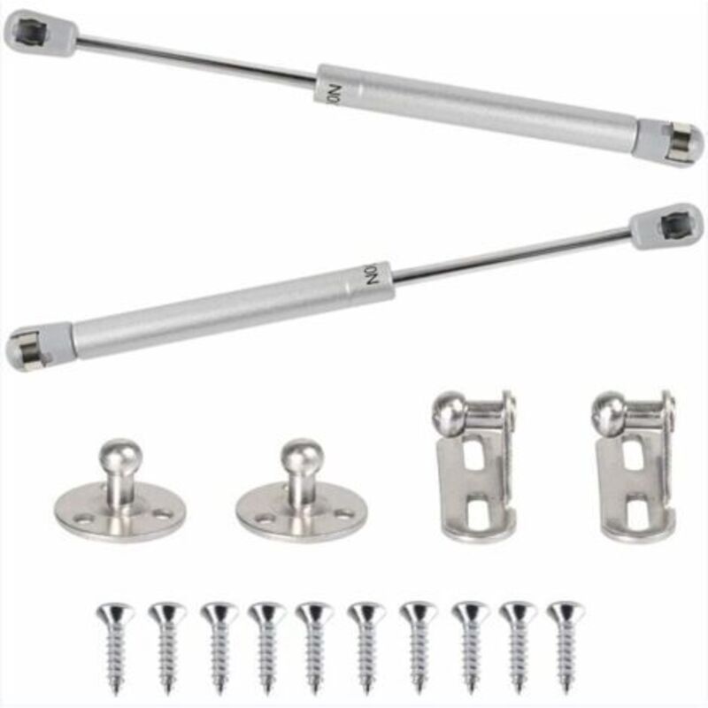 Set of 2 hydraulic gas struts 100 N, pneumatic arm for lifting gas dampers, 90-degree cabinet door hinges with screws to facilitate the opening of