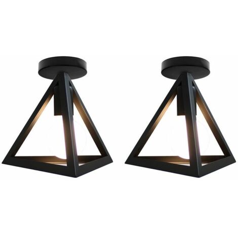 Set of 2 Industrial design ceiling light, triangle cage, modern ceiling light, vintage industrial style, black metal, bedroom, cafe bar, restaurant, dining room, Black