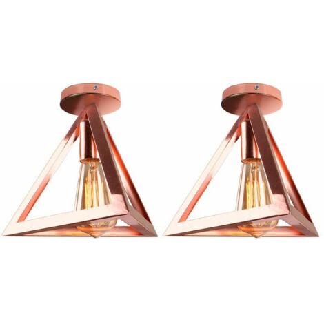 Set of 2 Industrial design ceiling light, triangle cage, modern ceiling light, vintage industrial style, black metal, bedroom, cafe bar, restaurant, dining room, rose gold