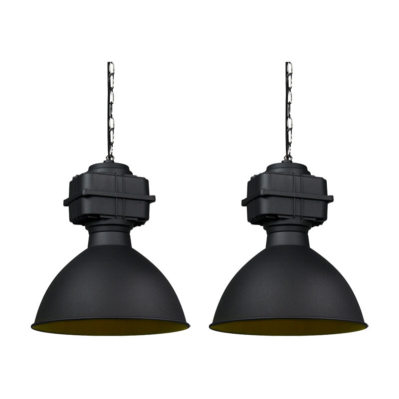 Set of 2 industrial hanging lamps small matt black - Sicko
