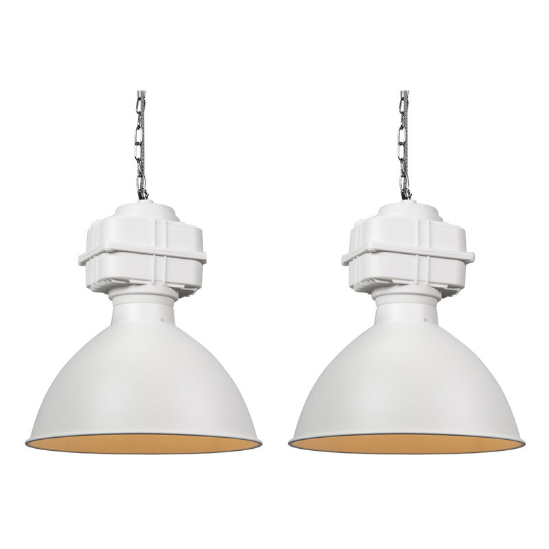 Set of 2 industrial hanging lamps small matt white - Sicko