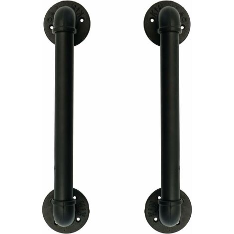 Set of 2 Industrial Pipe Door Pull Handle,Handle Sets,Barn Door Handle,Door Handles Internal- Black, 50 cm Long.