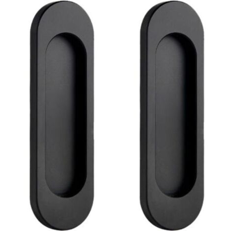Set of 2 Interior Door Handles, Black Oval Self-Adhesive Sliding Door Handles, No Drilling Required Kitchen Handle, Aluminum Alloy Cabinet Handle, Kitchen Furniture Handle