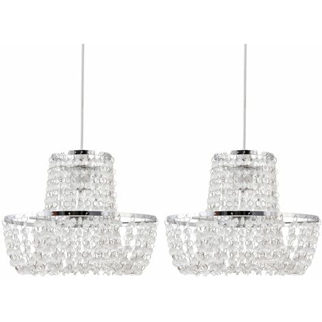 Set of 2 Jewelled Easy Fit Light Shades - Clear acrylic with polished chrome plate detail