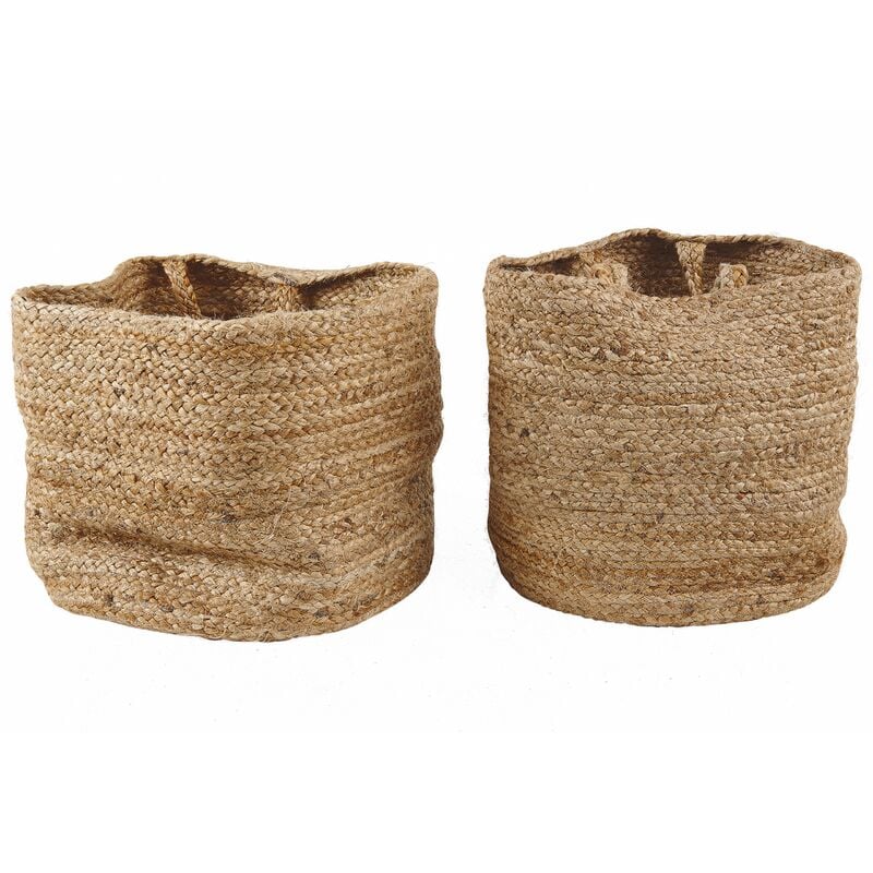 Beliani - Woven Natural Jute Storage Laundry Basket Bin Set Sand Beige Kaella