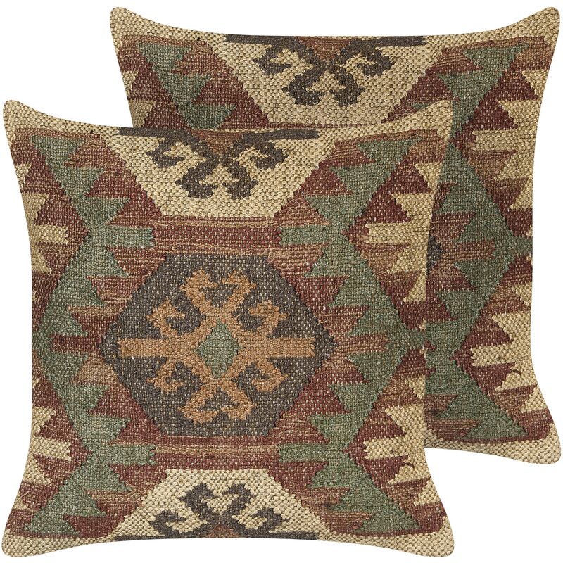 Set of 2 Jute Cotton Cushions Geometric Pattern 45 x 45 cm Multicolour Cumbum