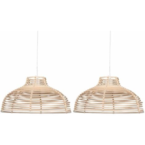 FIRST CHOICE LIGHTING Set of 2 Katrina - Rattan Dome Pendant Lightshades