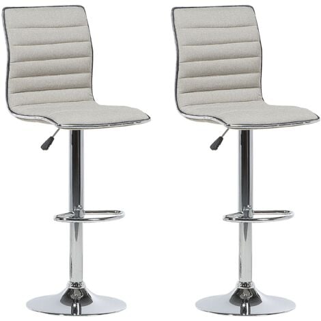 Set of 2 Kitchen Counter Bar Stools Swivel Adjustable Fabric Black Lucerne