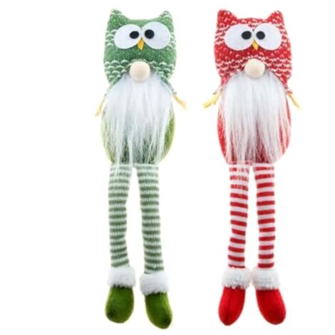 Set of 2 knitted gnome owl ornaments