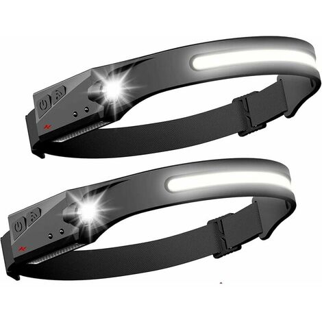 Set of 2 LED Headlight Sensor Headlamp Powerful Head Lamp COB XPE 5 Modes USB Rechargeable Waterproof Running Lamp