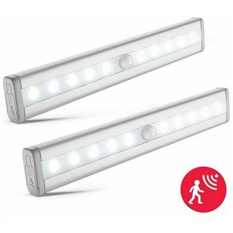 Set of 2 LED Motion Sensor Night Lights Closet Lights LED Strips Self Adhesive Powered by AAA Batteries (Not Included) Aluminum Finish