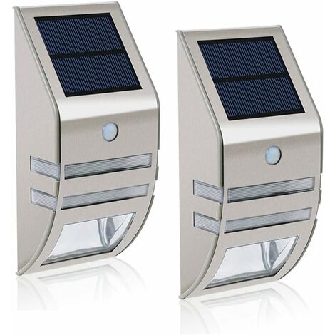Set of 2 LED Stainless Steel Solar Lights Solar Powered Outdoor Security Wall Light with Sensor Bright LED Night/Path Light,Poultry/Garden Fencing,Boundary Fences,Garden Decoration etc.