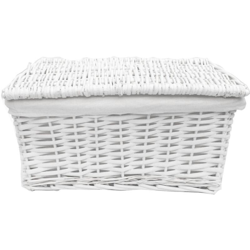 SET OF 2 Lidded Wicker Storage Basket With Lining Xmas Hamper basket[Set of 2 Large 40X30X20 cm,White]
