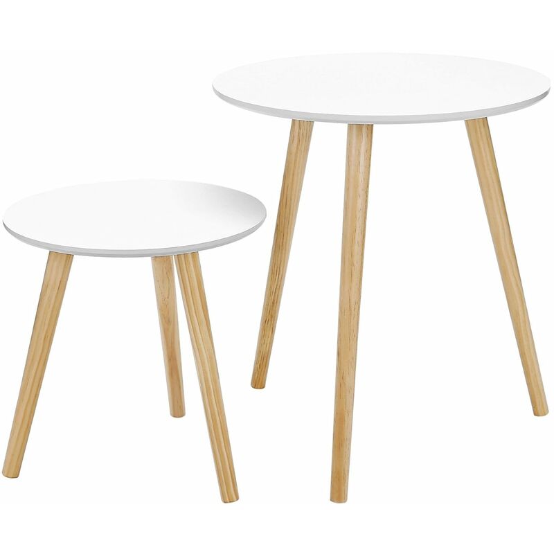 Set Of 2 Living Room Round Side Scandinavian Coffee Table Wooden Pine Mdf White And Natural Groß 45x45x50cm Klein 35x35x35cm Let07wn - White Coffee Table And Side Set Set Of 2 Living Room Round Side Scandinavian Coffee Table Wooden Pine Mdf White And Natural Groß 45x45x50cm Klein 35x35x35cm Let07wn - White Coffee Table And Side Set