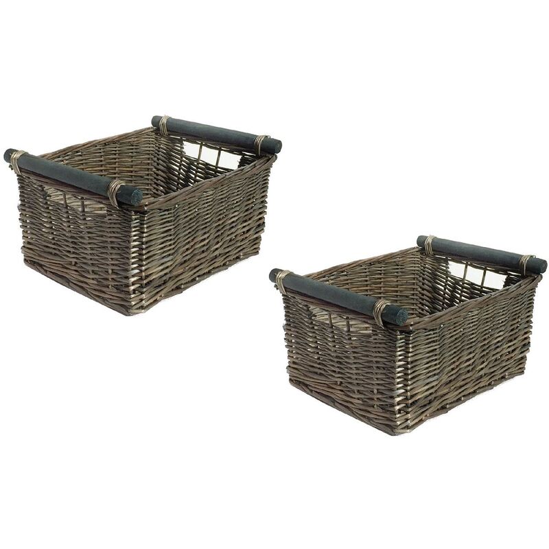 SET OF 2 Kitchen Log Fireplace Wicker Storage Basket With Handles Xmas Empty Hamper Basket [Oak,Set of 2 Extra Large 51x41x22cm]