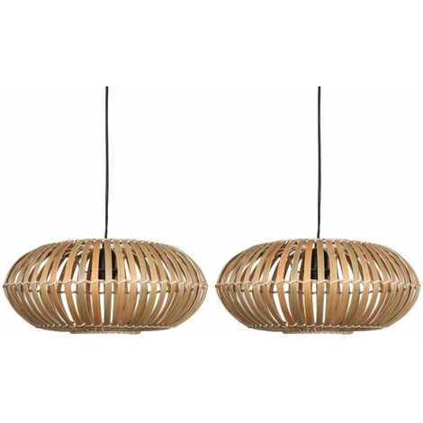 FIRST CHOICE LIGHTING Set of 2 Loren - Bamboo Natural Pendant Lightshades