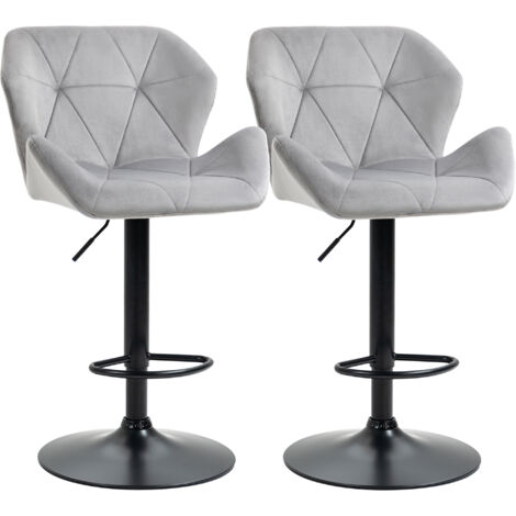 Set Of 2 Luxurious Velvet-Touch Bar Stools w/ Metal Frame Footrest Base Grey