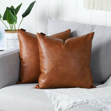 Set of 2 Luxury Artificial Leather Cushion Covers Modern Comfortable Decoration Pillow Case for Sofa Living Room Balcony Garden for Family,45x45cm,Brown
