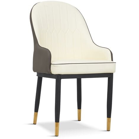 MMILO MODERN Set of 2 Luxury Dining Chairs White Soft Padded Seat with BlackGold Legs