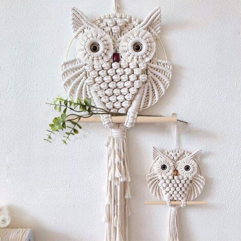 Set of 2 Macrame Owl Wall Hanging Tapestry Decoration Handwoven Boho Ornament Wall Hanger Home Decor Office Living Room Bedroom Craft