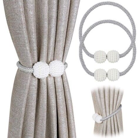 Set of 2 magnetic curtain tiebacks for small, thin, or transparent curtains. Tiebacks, grey.