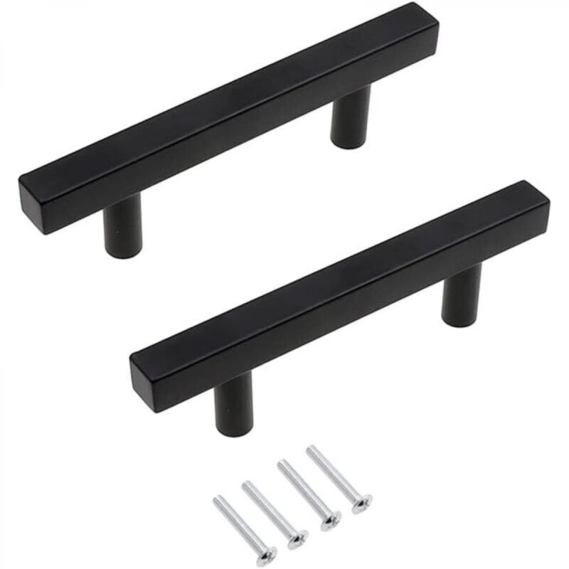 Set of 2 matte black stainless steel kitchen cabinet handles, modern and simple style, 96 mm