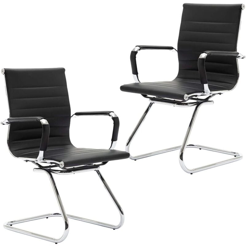 Meeting Office Chairs Set of 2 Desk Chair in pu Leather Reception Chairs Conference Chairs Cantilever for Boardroom, Black