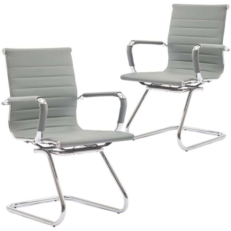 Meeting Office Chairs Set of 2 Desk Chair in pu Leather Reception Chairs Conference Chairs Cantilever for Boardroom, Gray