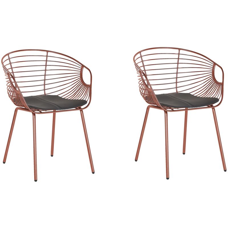 Beliani - Set of 2 Metal Dining Chairs Copper Wire Backrest Faux Leather Seat Pad Hoback