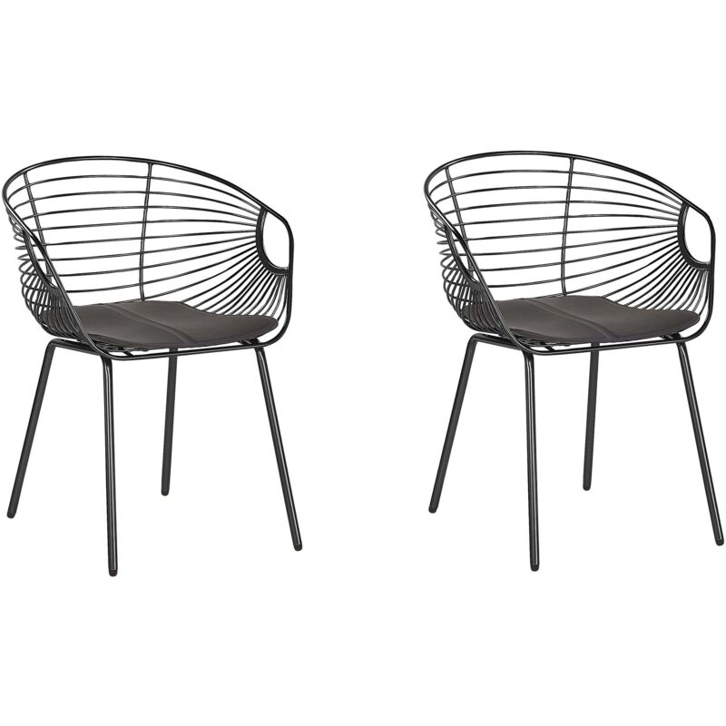 Beliani - Set of 2 Metal Dining Chairs Black Wire Backrest Faux Leather Seat Pad Hoback