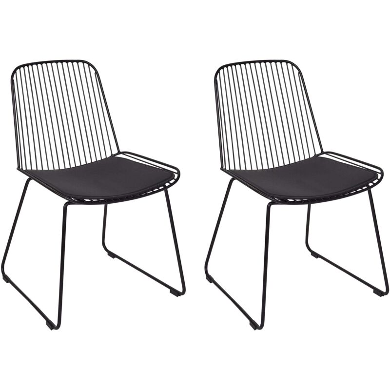 Beliani - Set of 2 Metal Dining Chairs Wire Backrest Faux Leather Seat Pad Black Pensacola