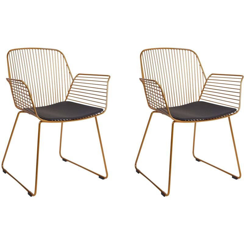 Beliani - Set of 2 Metal Dining Chairs Wire Backrest Faux Leather Seat Pad Gold Appleton