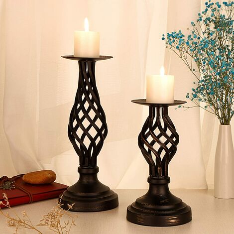 Centerpieces Table Decorations for Wedding Dining Room Housewarming Birthday Gifts Bathroom Decorations Set of 2 Black Geometric Metal Candlestick Holders for Living Room 