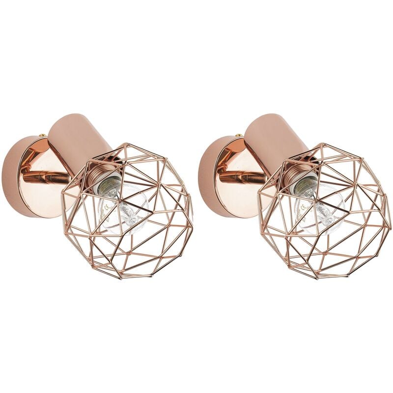 Beliani - Modern Geometric Wall Lamps Light Sconces Metal Cage Copper Chenab - Copper