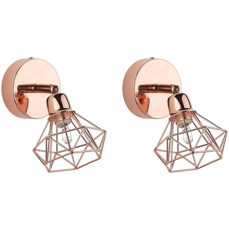 Set of 2 Modern Industrial Geometric Diamond Wall Lamps Sconces Copper Erma - Copper