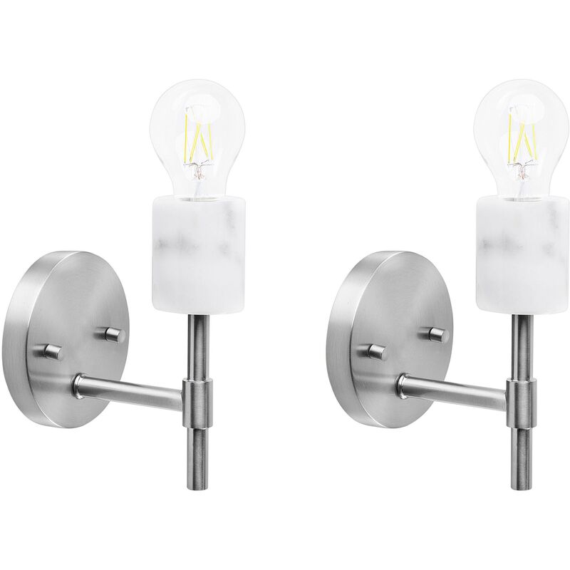 Beliani - Set of 2 Modern Minimalist Wall Lamps Light Sconce Metal Silver Armeria
