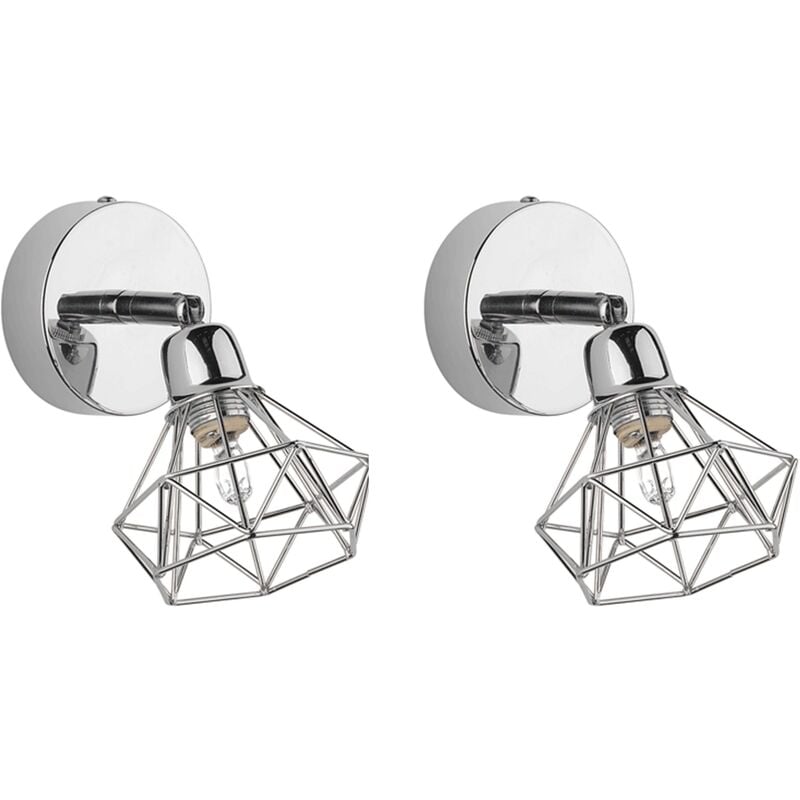 Set of 2 Modern Industrial Geometric Diamond Wall Lamps Sconces Silver Erma - Silver