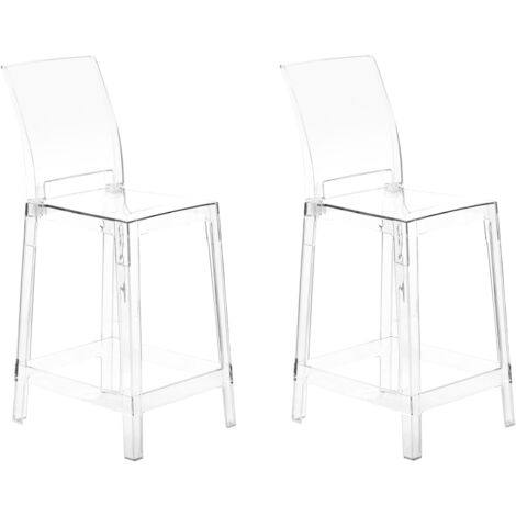 Set of 2 Modern Bar Stools Transparent Plastic Kitchen Chairs Wellington