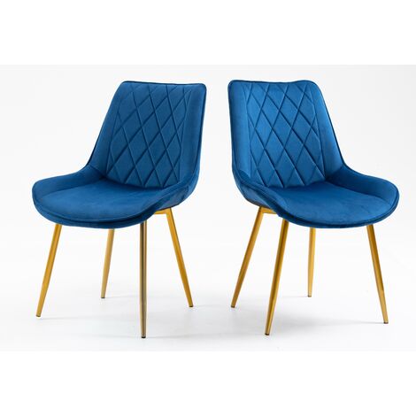 main image of "Set of 2 Modern Blue Velvet Fabric Dining Chairs with Metal Legs for Home Office Counter Lounge Leisure Living Room Corner Reception with Backrest and Padded Seat"