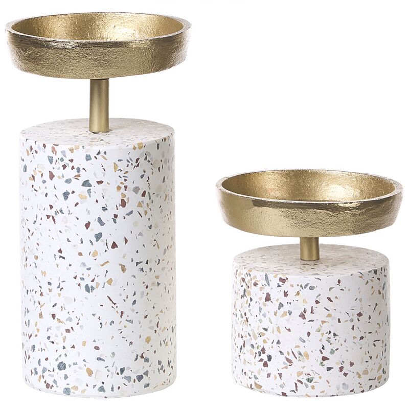 Set of 2 Modern Candle Holders Terrazzo Aluminum Accent Piece Gold Kaengan